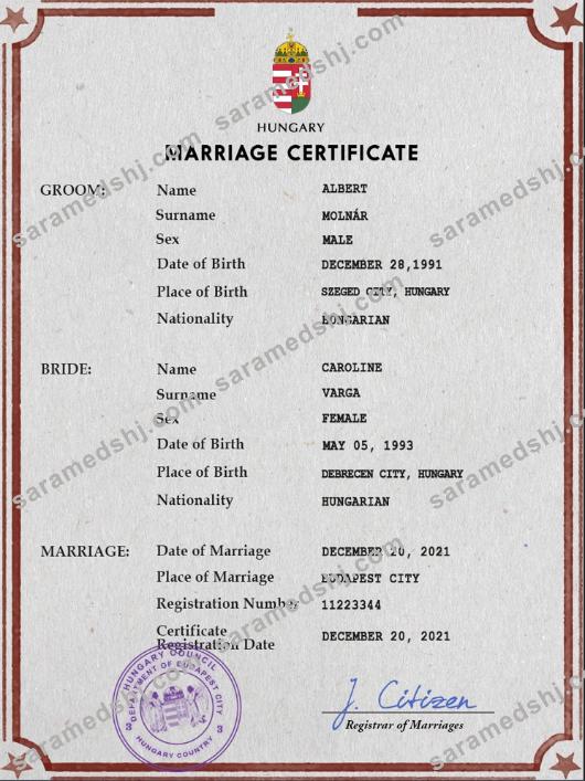Hungary marriage certificate PSD template